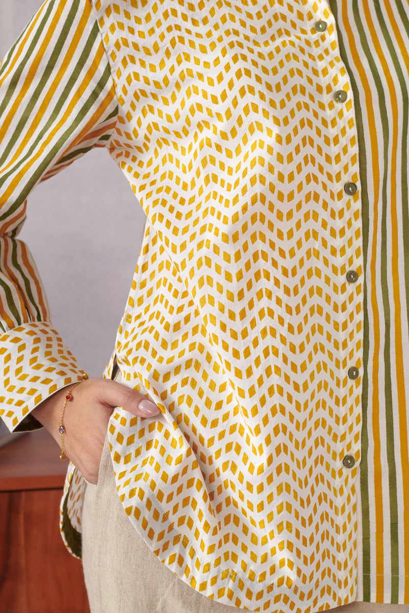 Theo Ochre Striped Cotton Classic Shirt