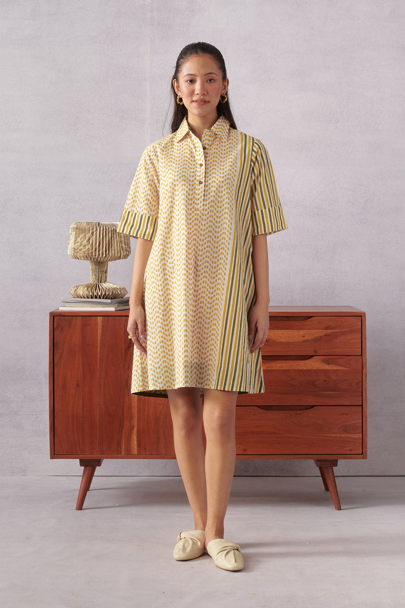 Raavi Ochre Striped Short Dress