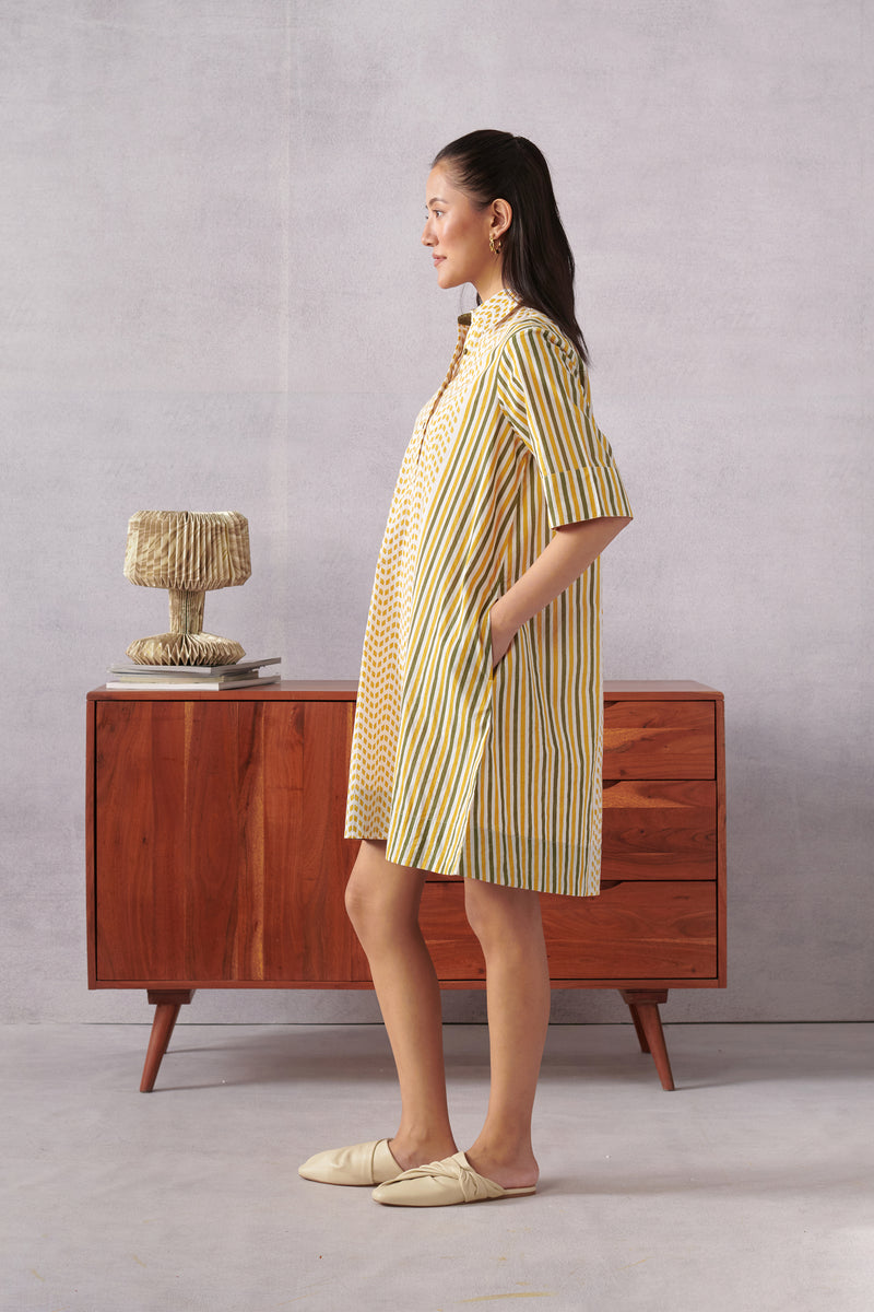 Raavi Ochre Striped Short Dress