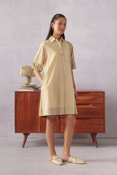 Ravi Ochre Striped Short Dress