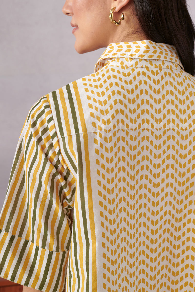 Raavi Ochre Striped Short Dress