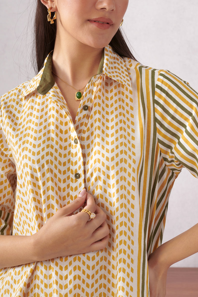 Raavi Ochre Striped Short Dress