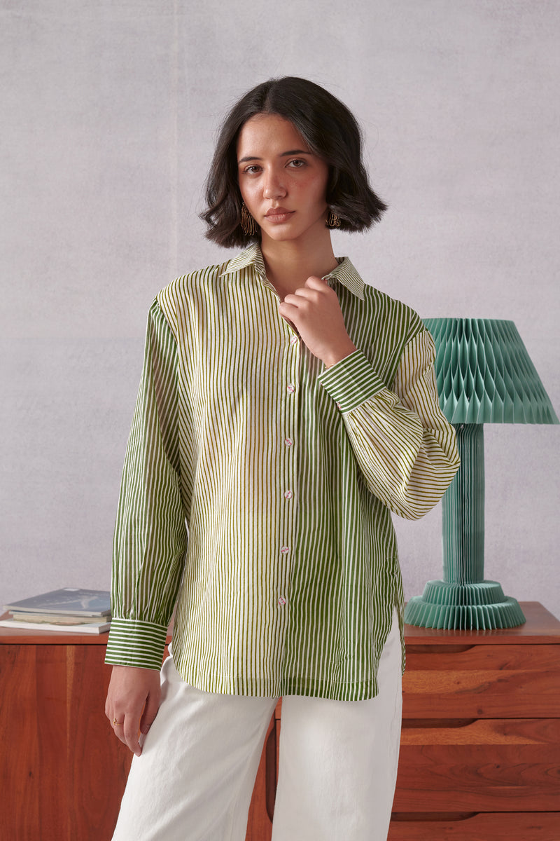 Elio Green Striped Everyday Shirt