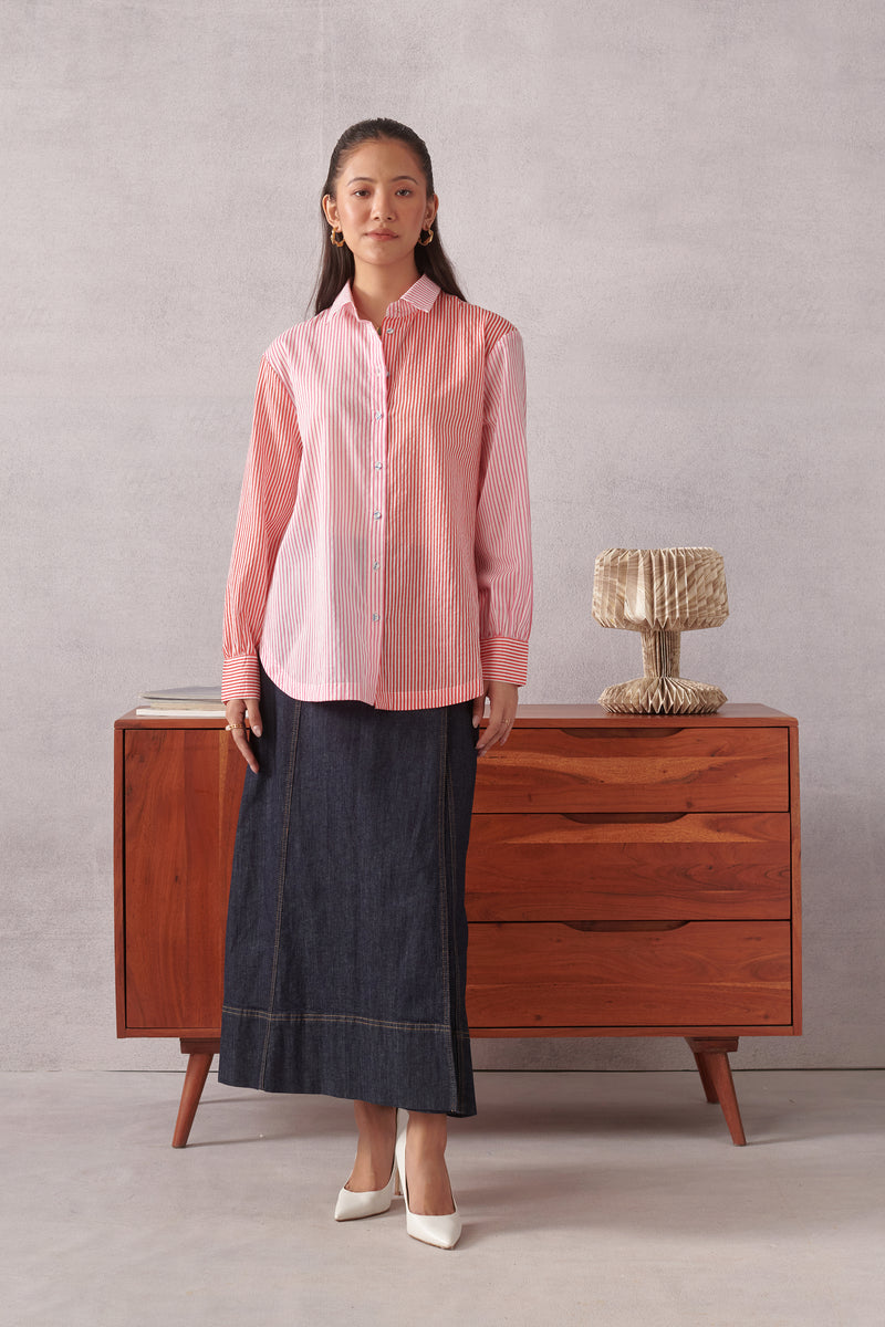 Elio Coral Pink Striped Everyday Shirt