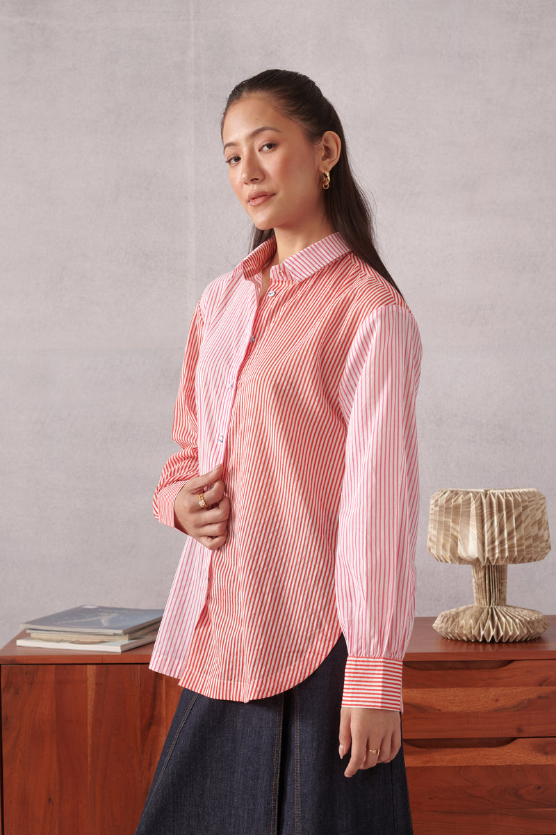 Elio Coral Pink Striped Everyday Shirt