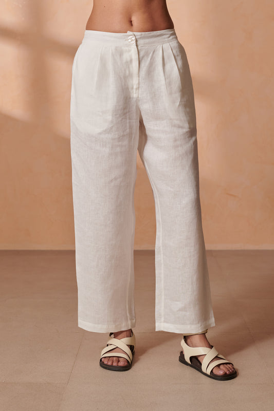 Fly White Linen Pants