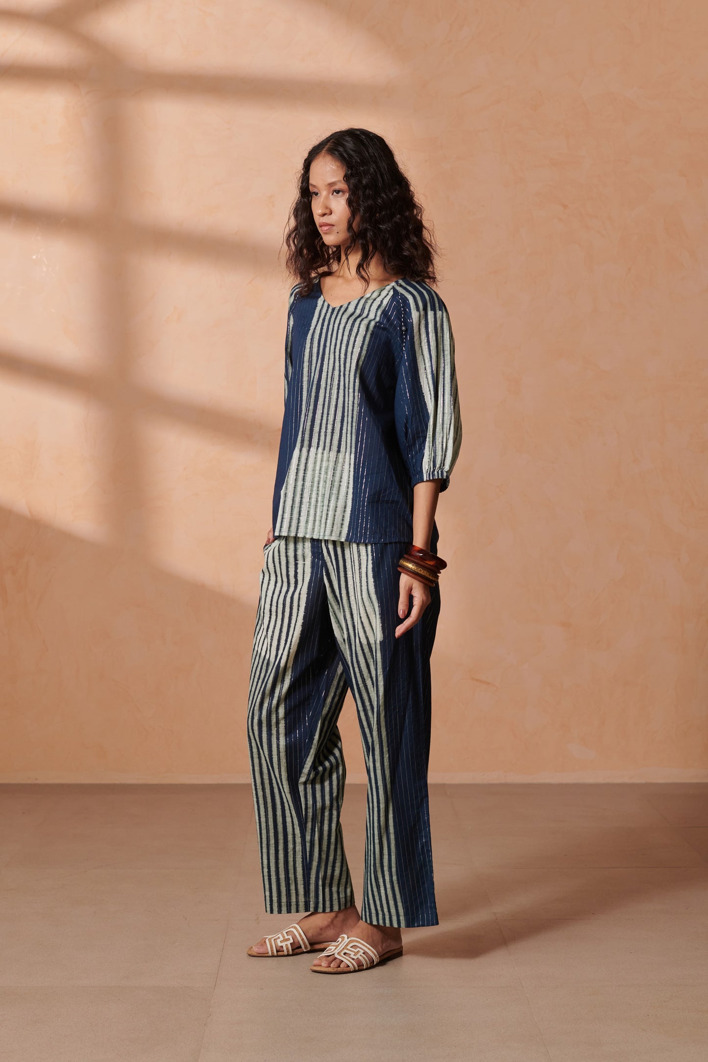 Lia Indigo Striped Lurex Top