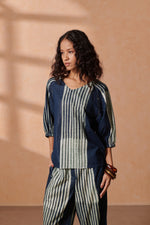 Lia Indigo Striped Lurex Top