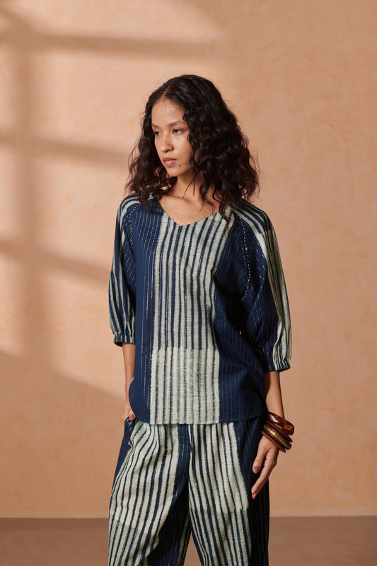 Lia Indigo Striped Lurex Top