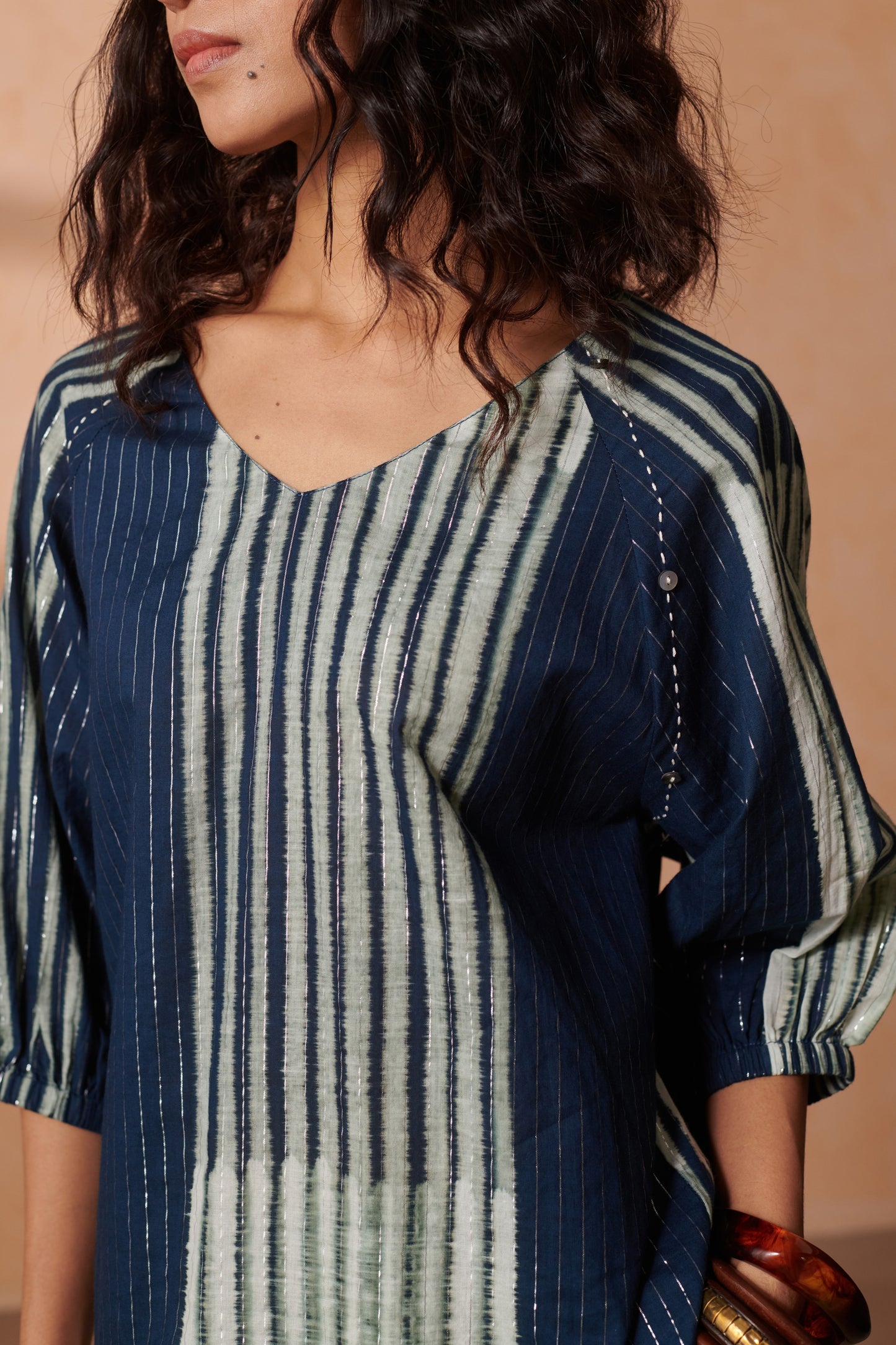 Lia Indigo Striped Lurex Top
