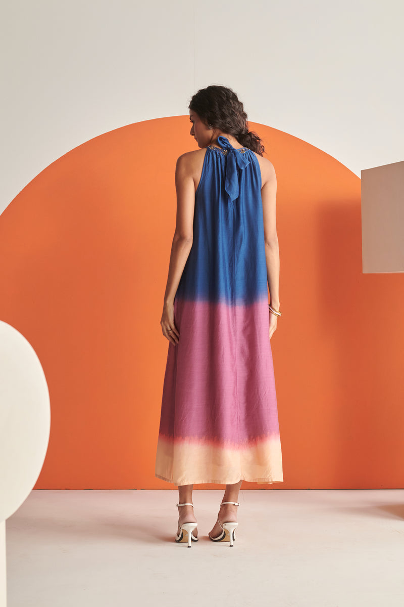Lara Blue Rose Ombre Halter Dress