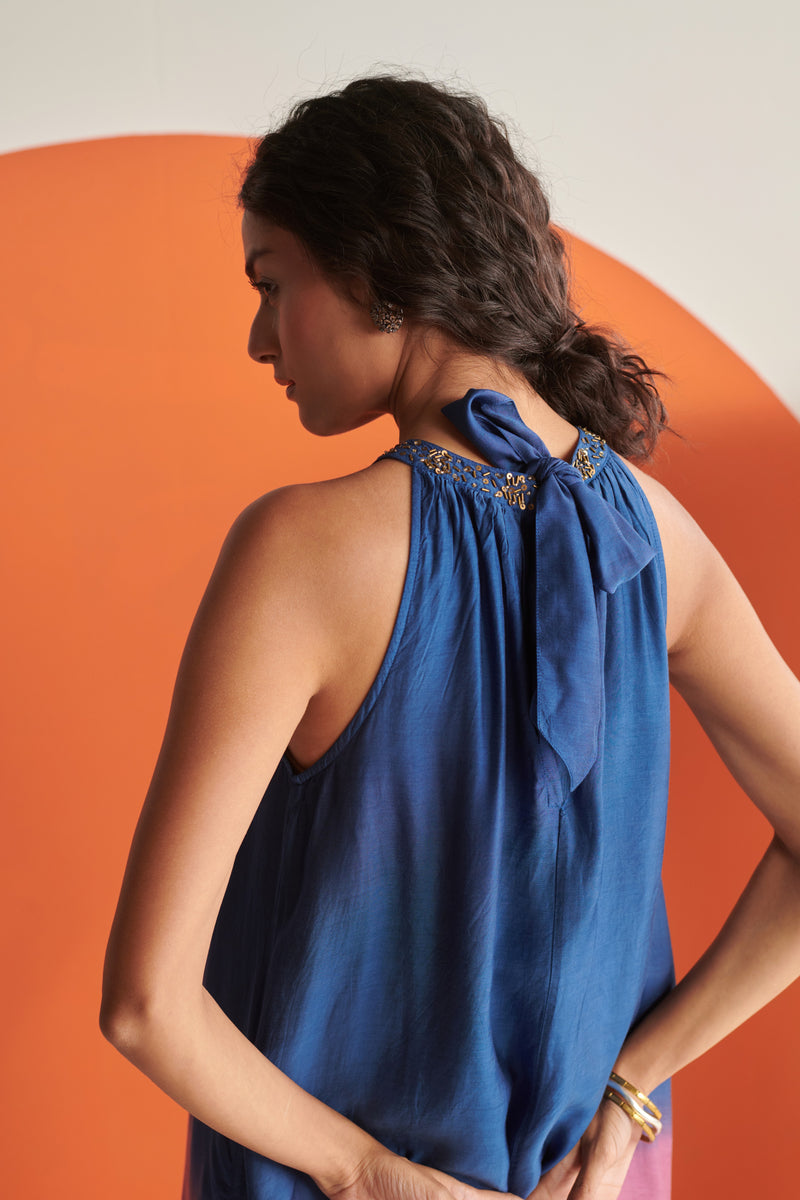 Lara Blue Rose Ombre Halter Dress