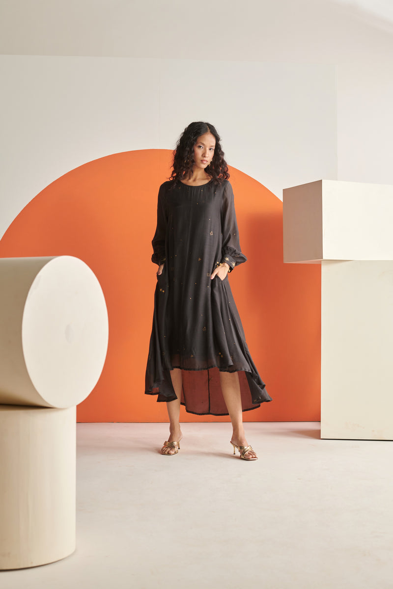 Celeste Black Cosmos High Low Dress