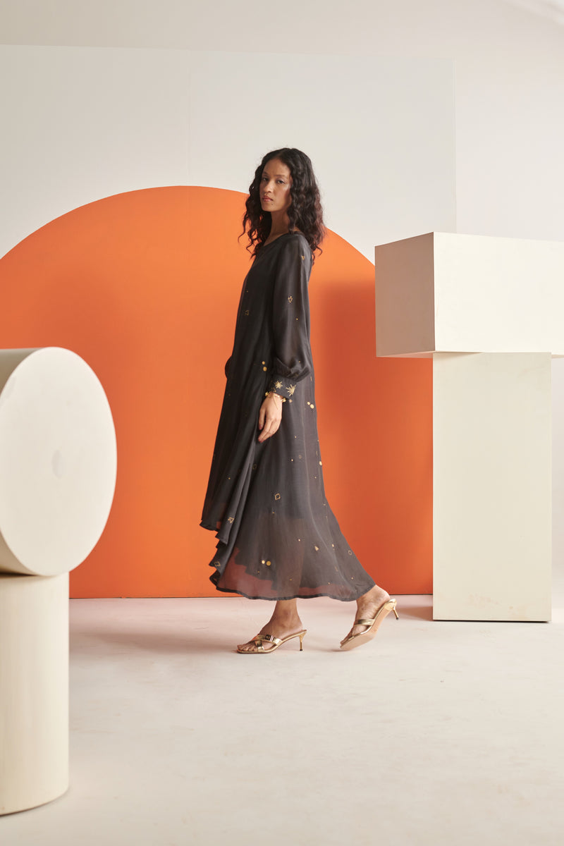 Celeste Black Cosmos High Low Dress