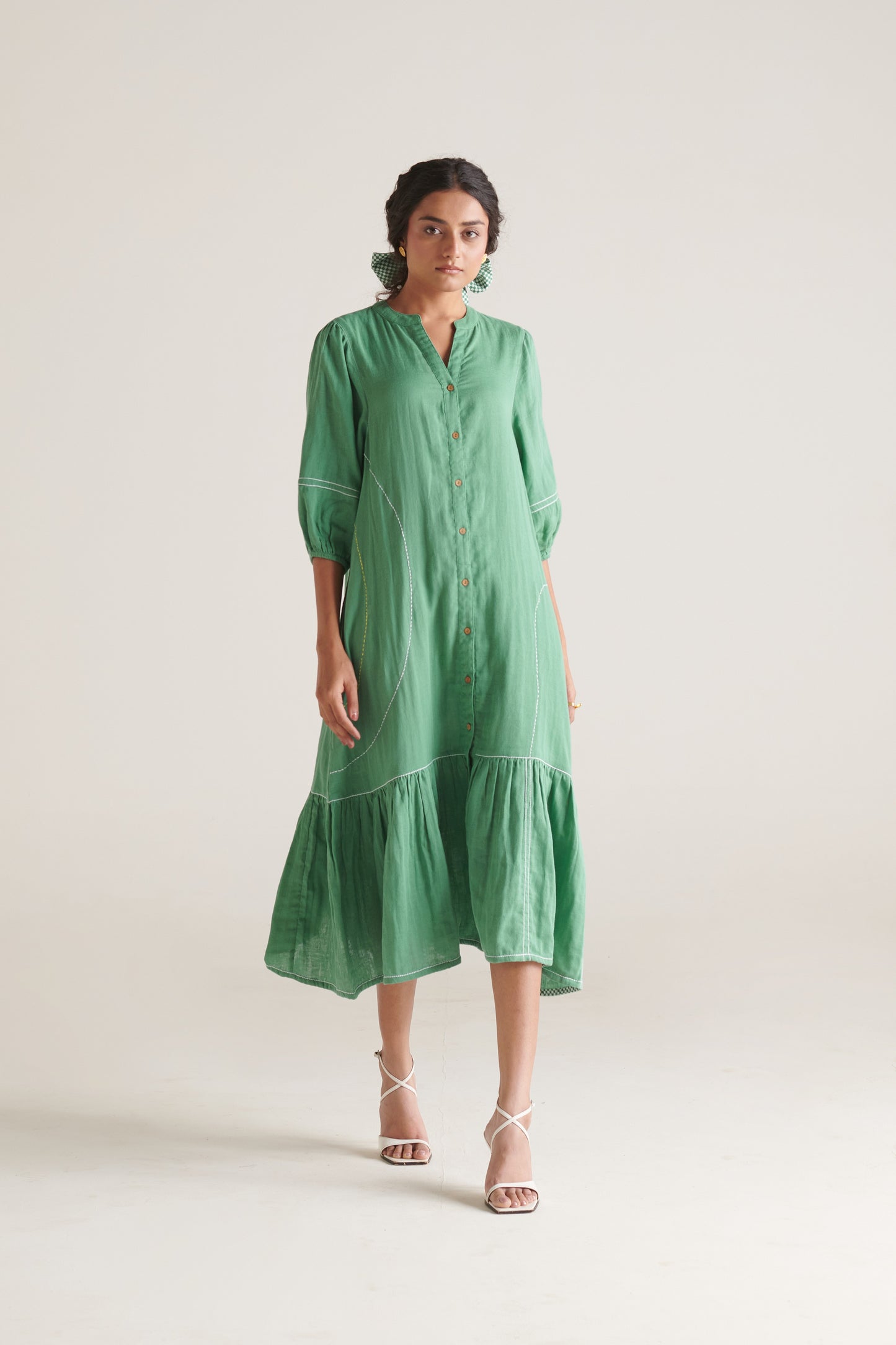 RHYS Green Balloon Sleeve Dress