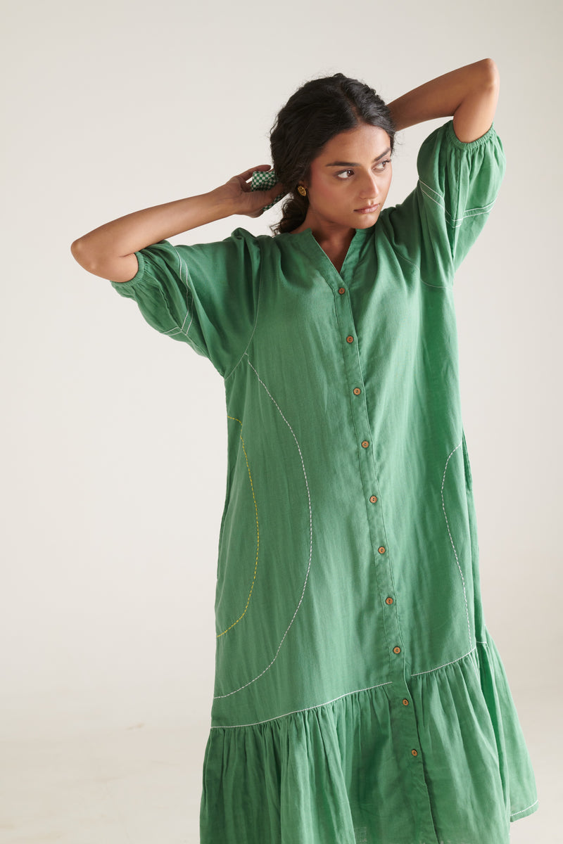 slim fit dress slacks RHYS Green Balloon Sleeve Dress – Roho