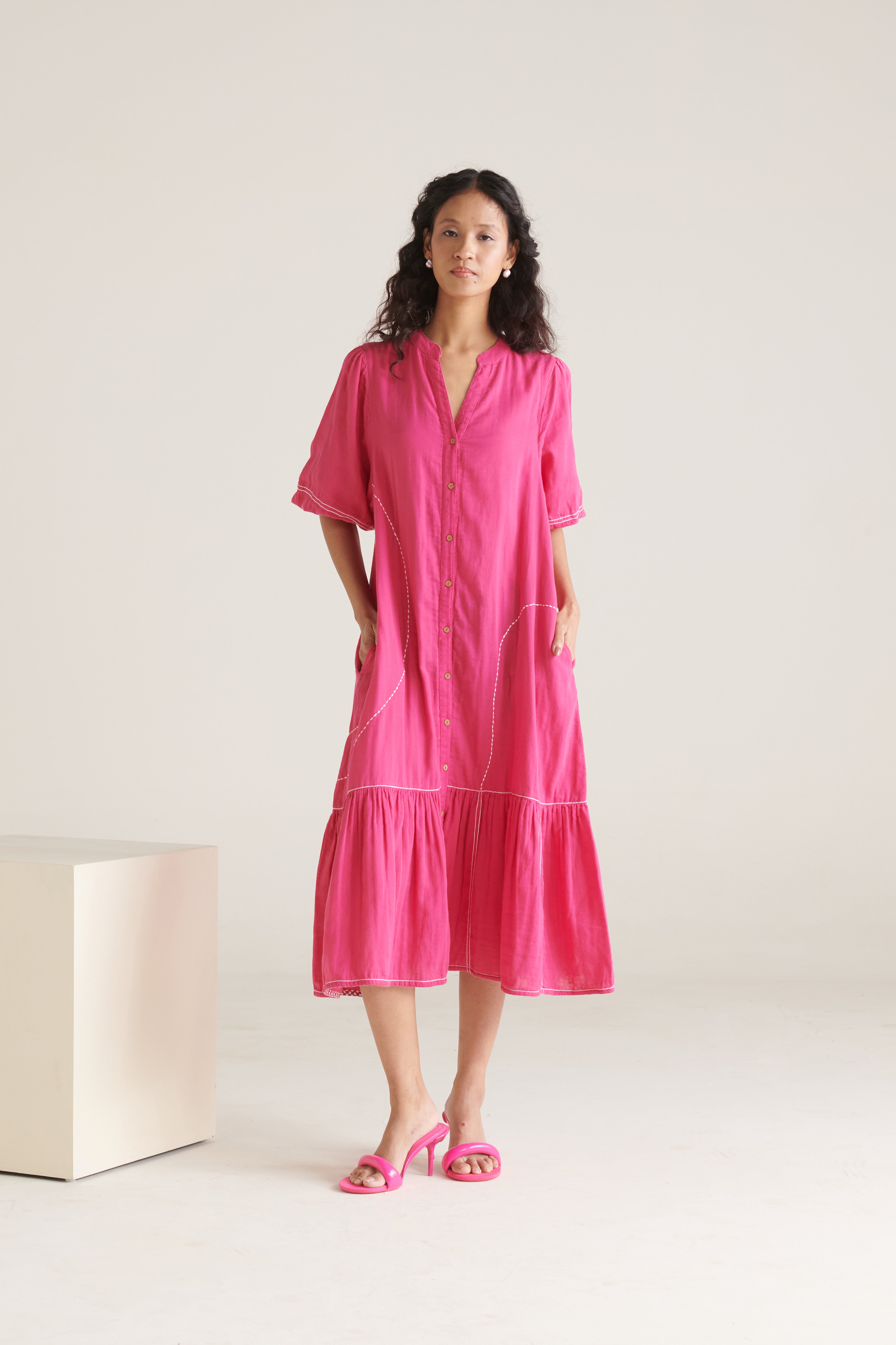 RHYS Bright Pink Balloon Sleeve Dress