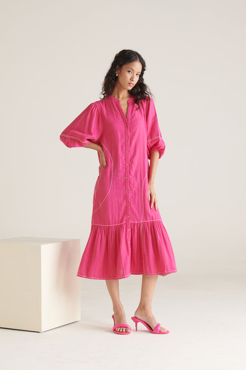 RHYS Bright Pink Balloon Sleeve Dress