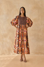 Ivory Brown Midi Dress