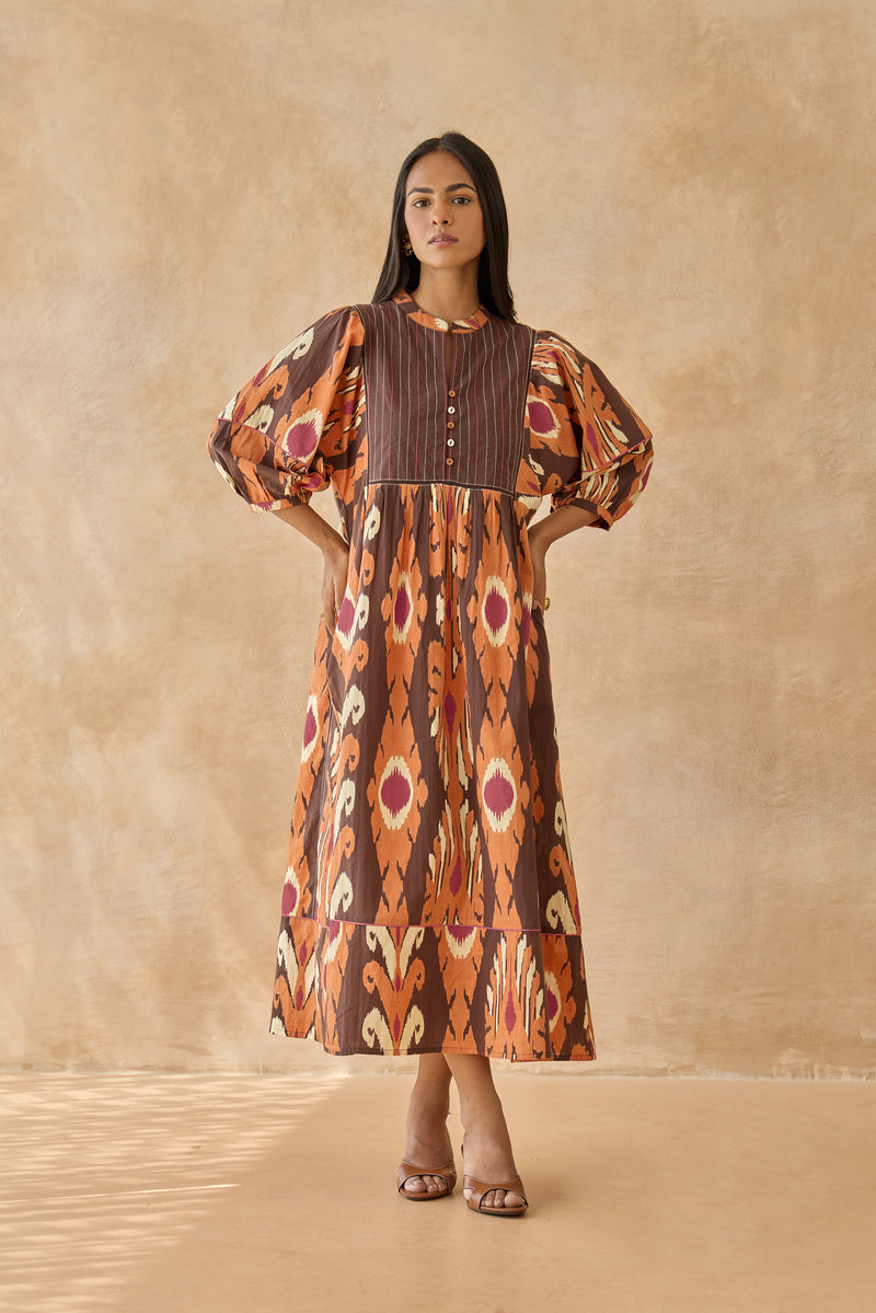 Ivory Brown Midi Dress