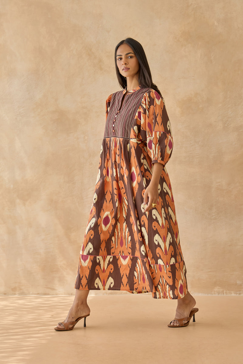 Ivory Brown Midi Dress