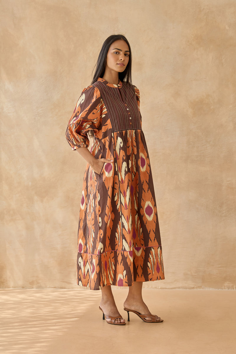 Ivory Brown Midi Dress