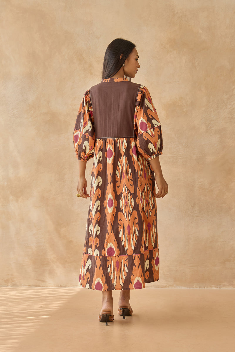 Ivory Brown Midi Dress