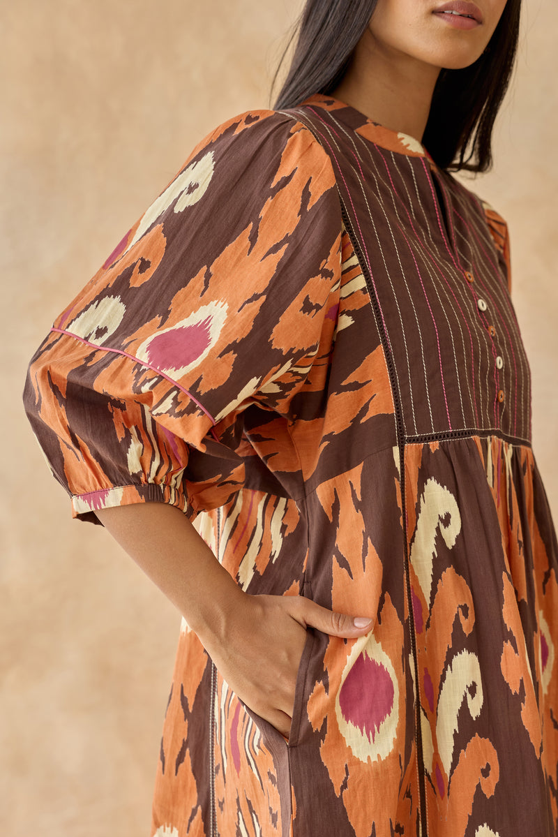 Ivory Brown Midi Dress