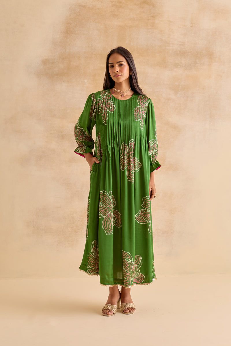 Amber Green Pintuck Dress