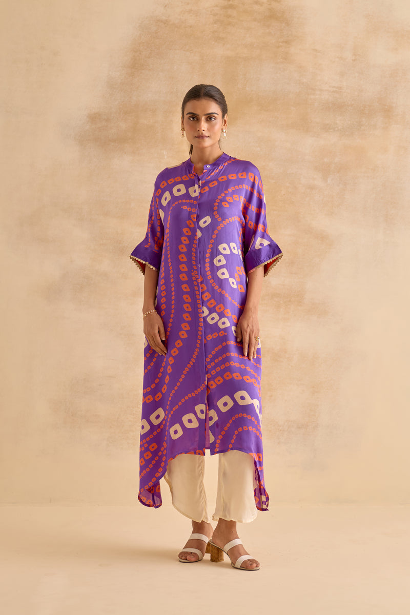 Leher Purple Bandhej Dress