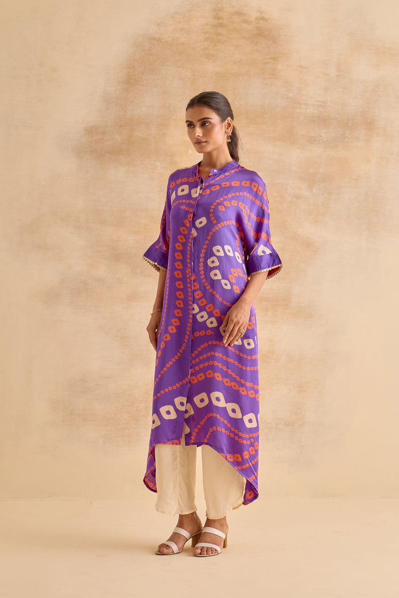 Leher Purple Bandhej Dress