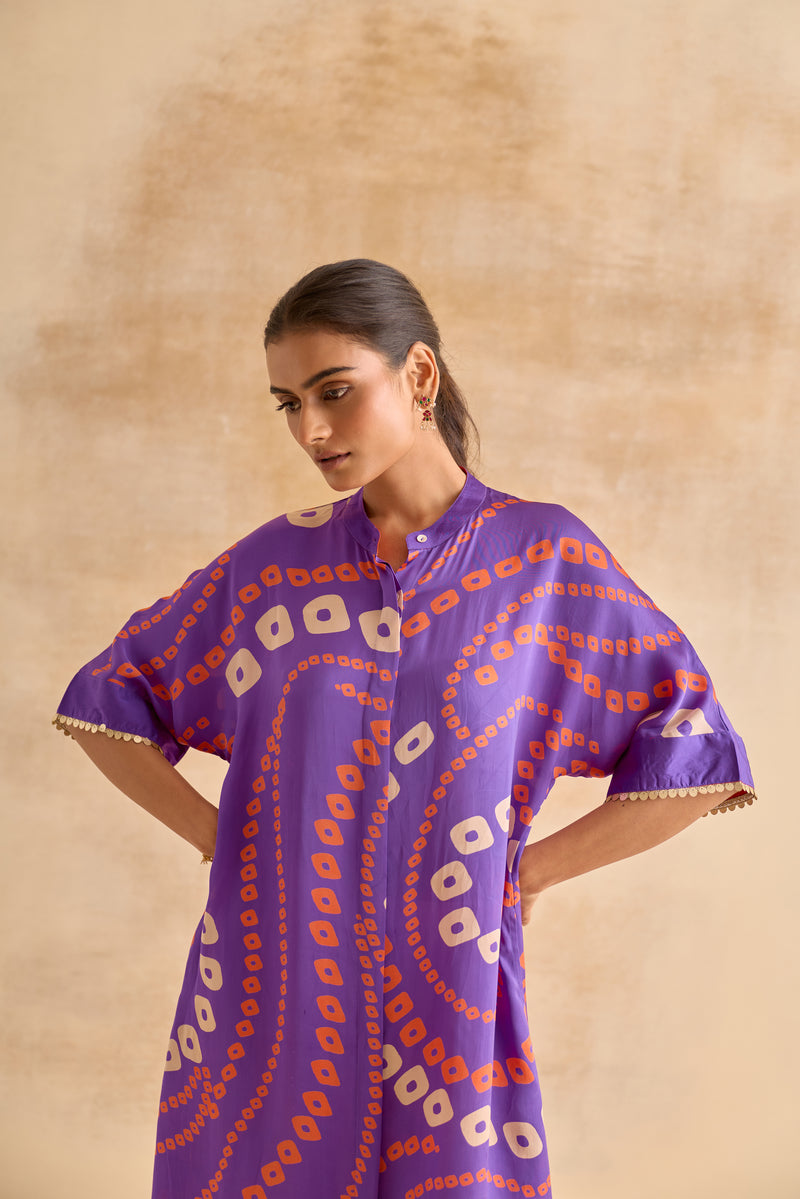 Leher Purple Bandhej Dress