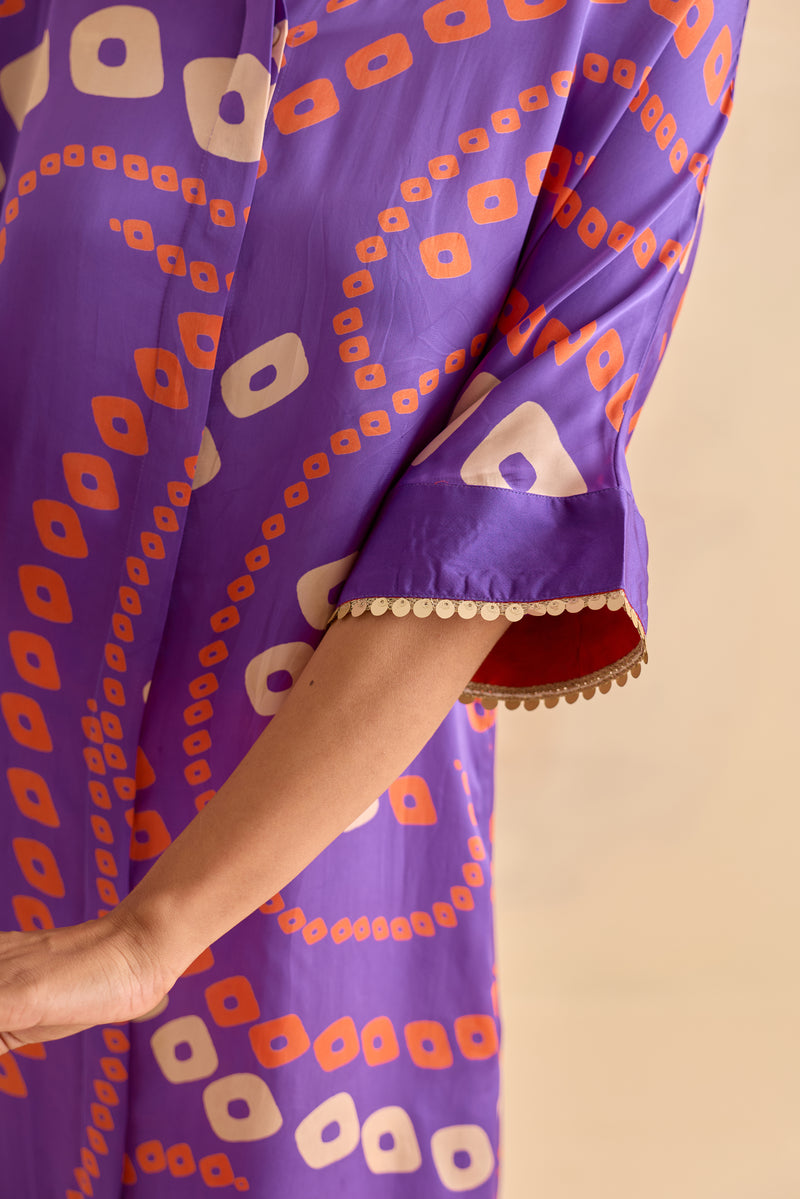 Leher Purple Bandhej Dress