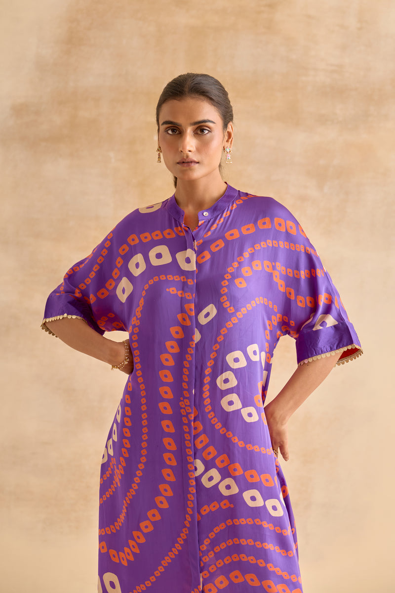 Leher Purple Bandhej Dress