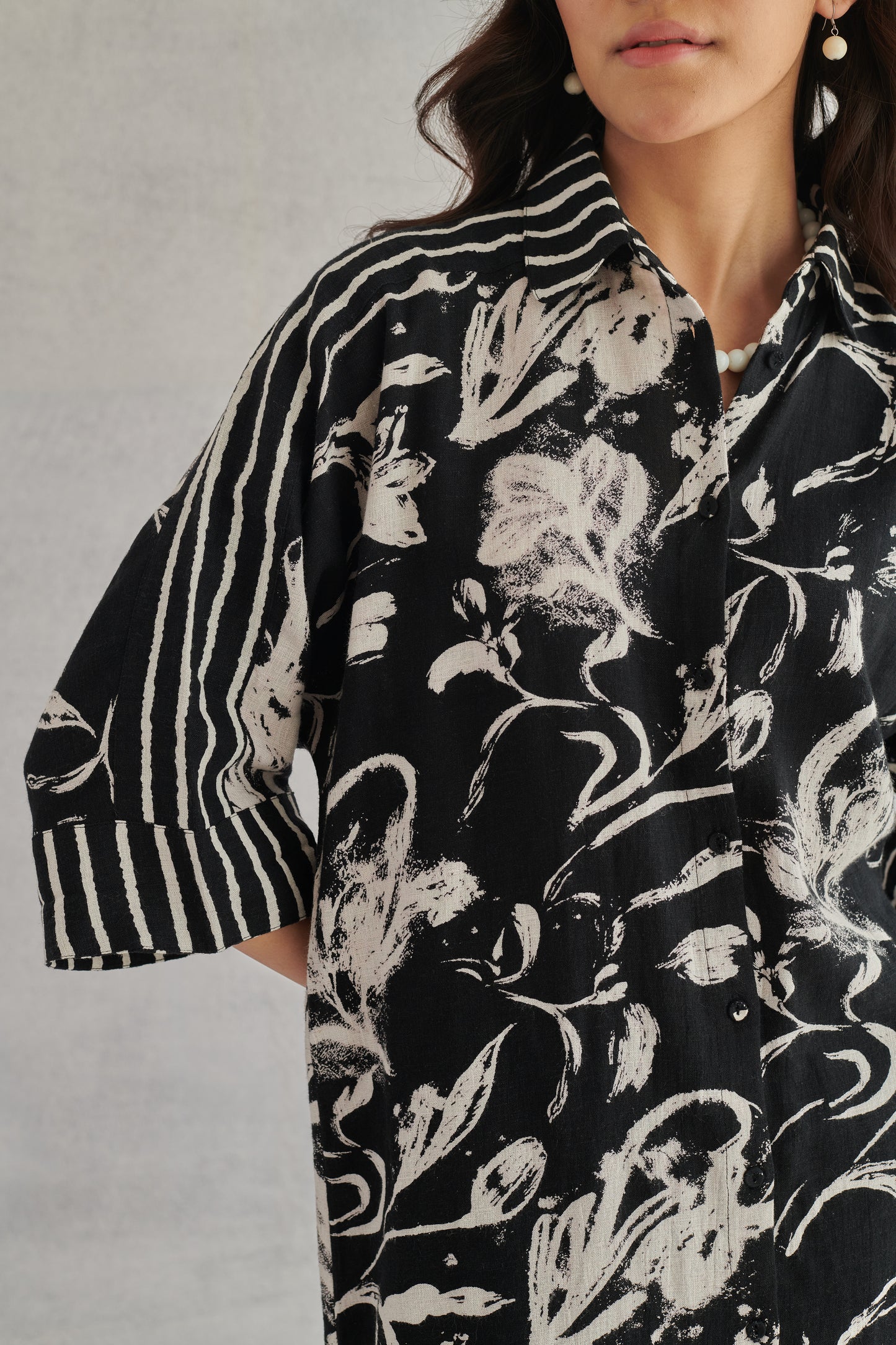 Sobo Black Long Linen Shirt