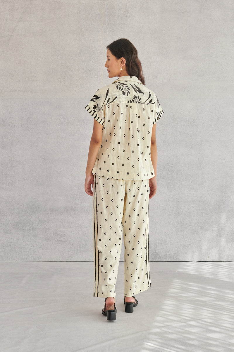 Ziva Creme Printed Boxy Top