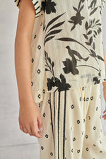 Ziva Creme Printed Boxy Top