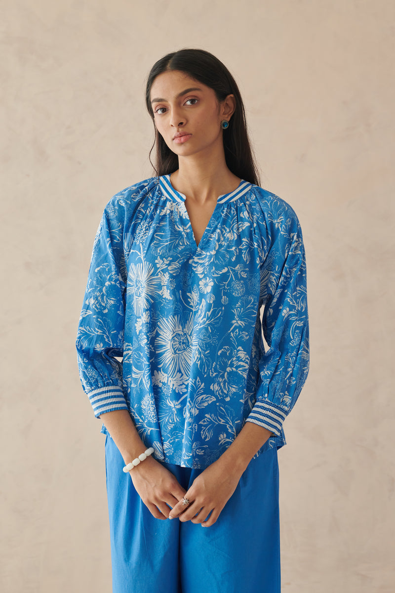 Plush Blue All Over Floral Top