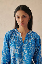 Plush Blue All Over Floral Top