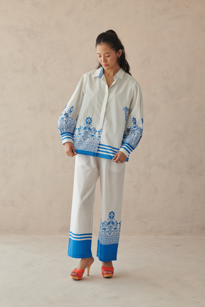 Glide White Border Print Pants