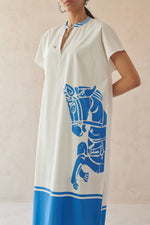Ines White Long Horse Print Dress