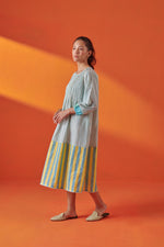 Eclat Aqua & Yellow Pintuck Striped Dress