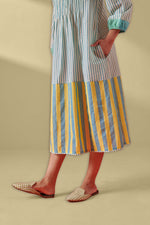 Eclat Aqua & Yellow Pintuck Striped Dress