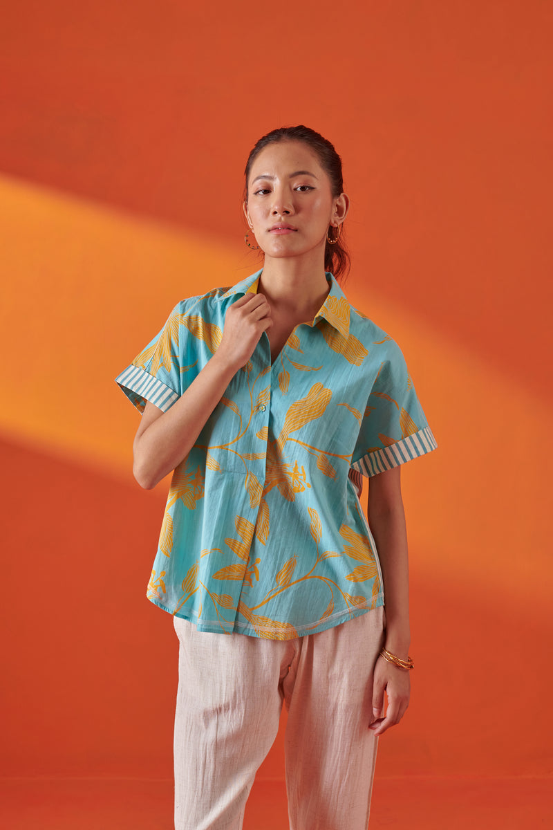 Deco Aqua Floral Oversized Shirt
