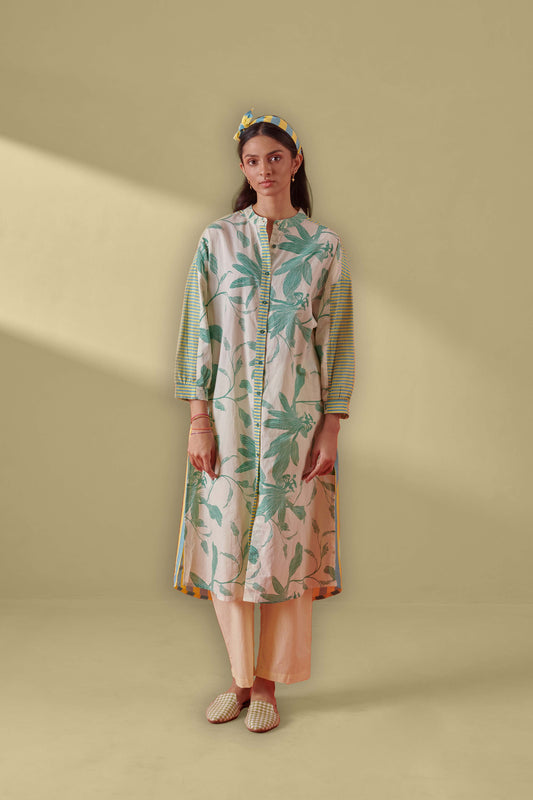 Celina Cream & Green Shirt Style Kurta