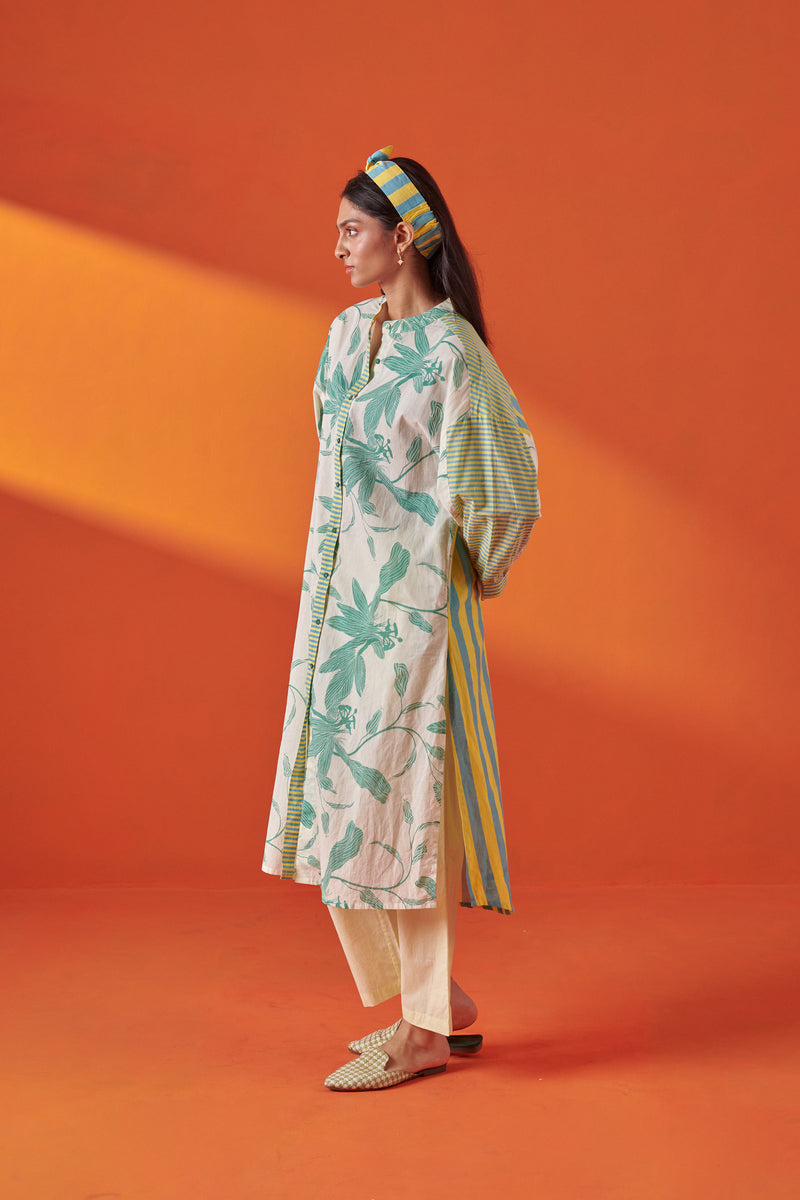 Celina Cream & Green Shirt Style Kurta