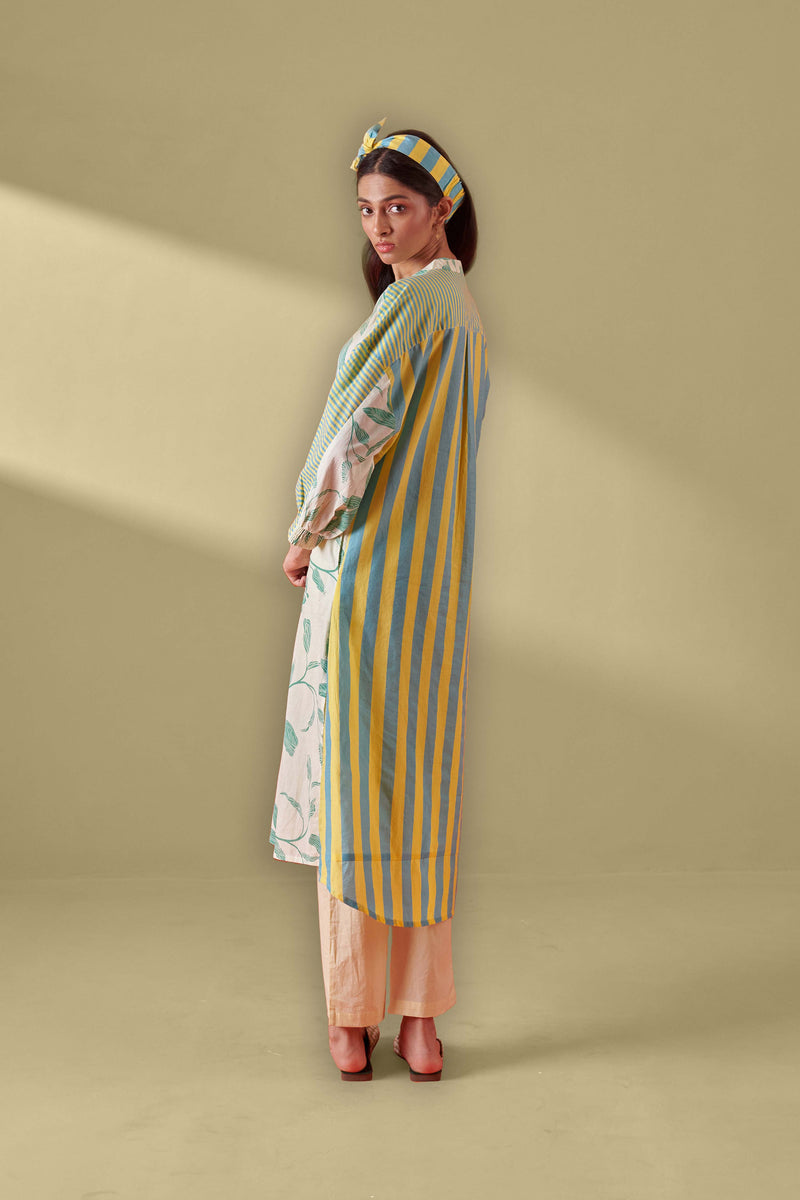 Celina Cream & Green Shirt Style Kurta