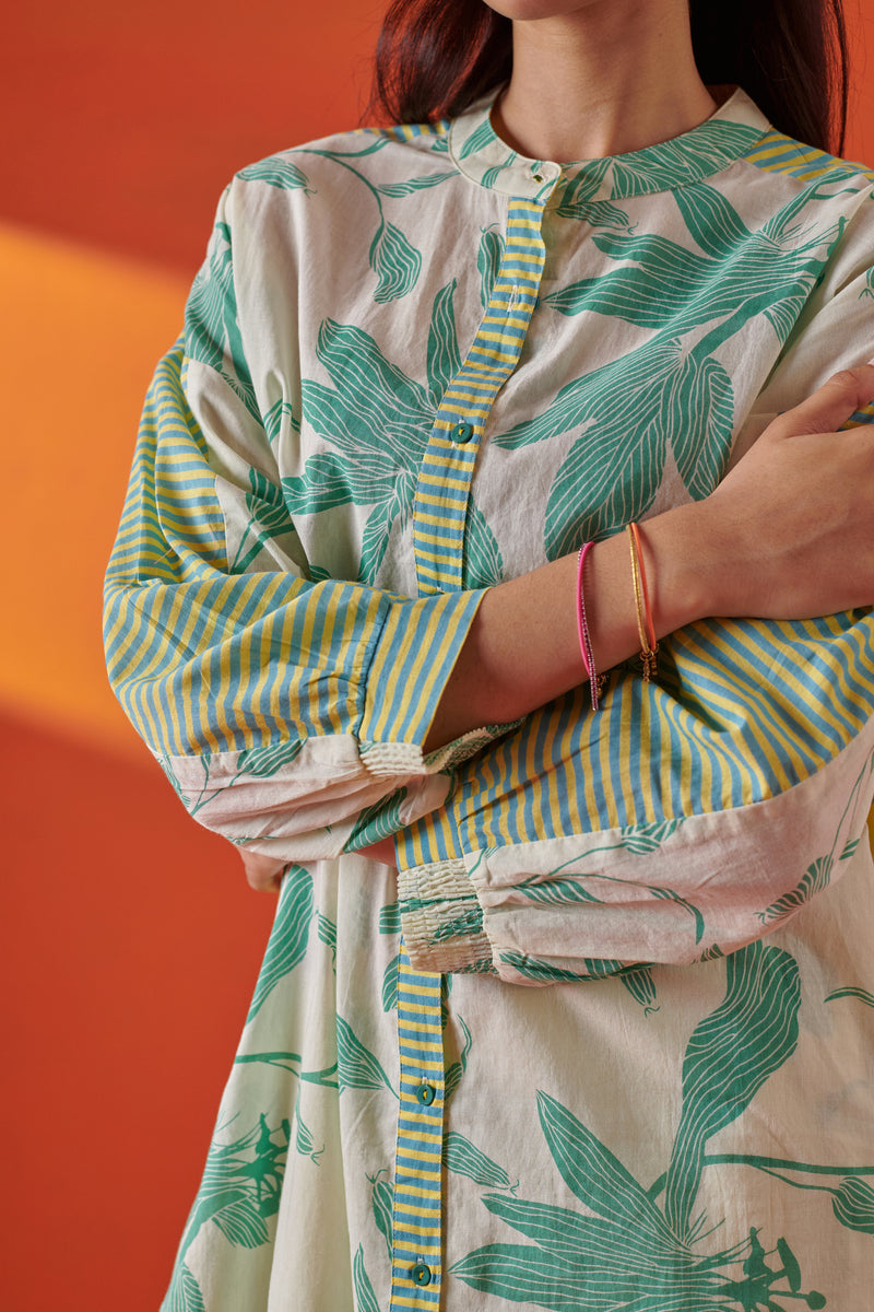 Celina Cream & Green Shirt Style Kurta