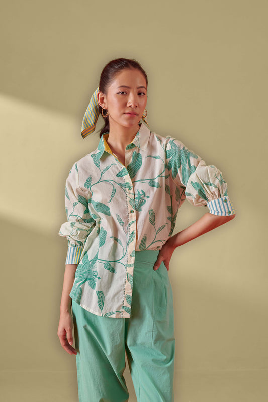 Vivia Creme Floral Relaxed Fit Shirt