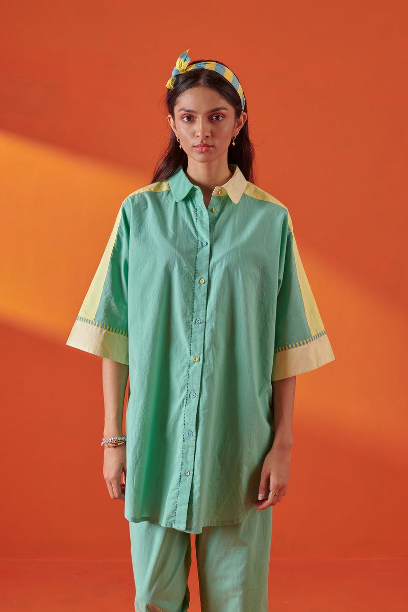 Arlo Color Blocked Drop Shoulder Long Shirt